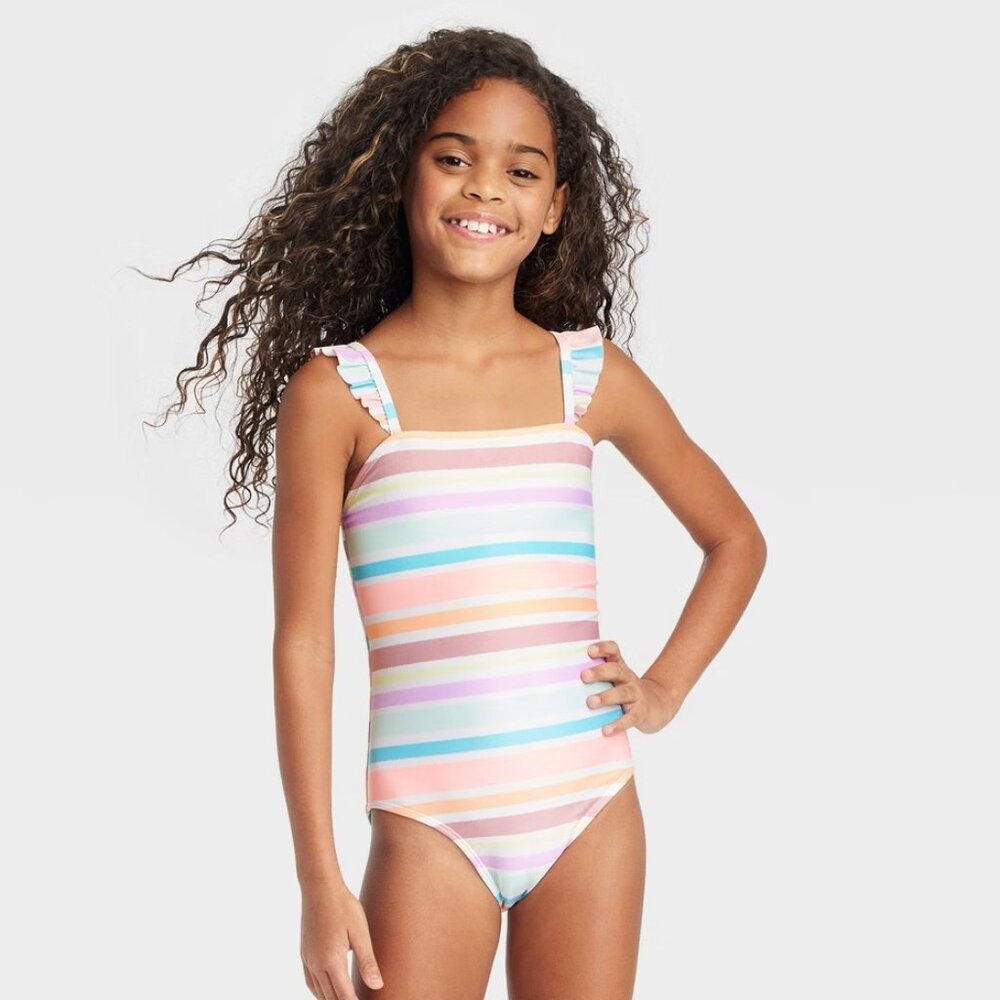 Cat & Jack Girls' Striped Summer Sweetheart One Piece Swimsuit